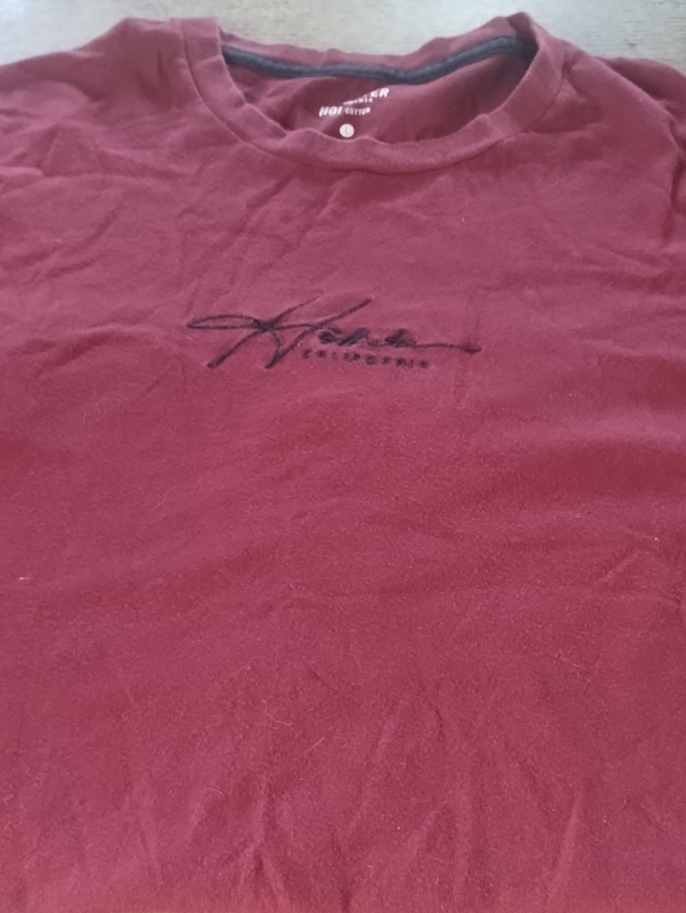Hollister Burgundy Short Sleeve Crewneck with Script Logo
